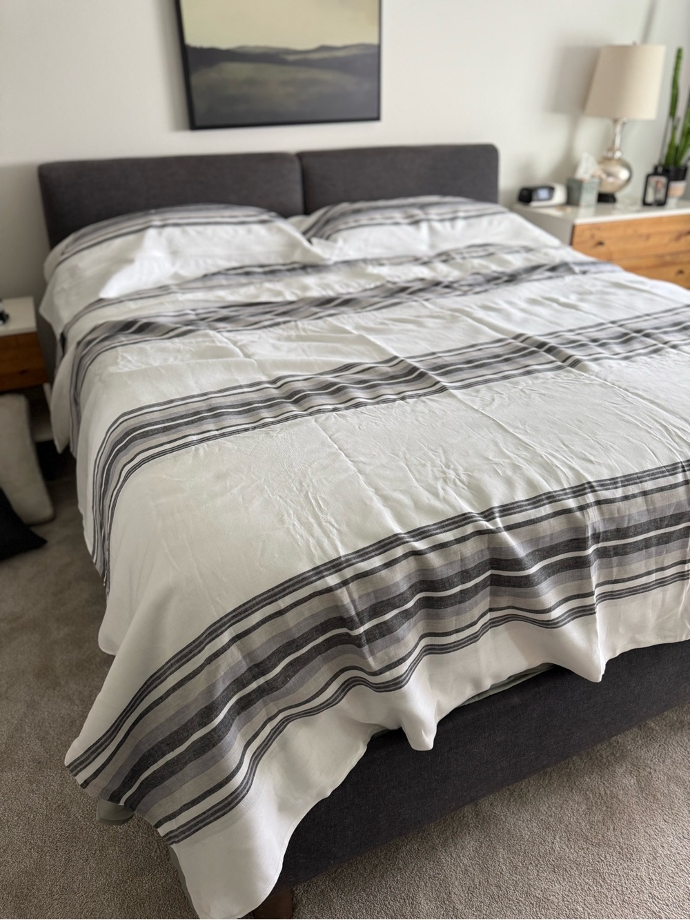 BR Home Banana Republic King 100% Linen Duvet Cover + 2 Shams Bold Stripe